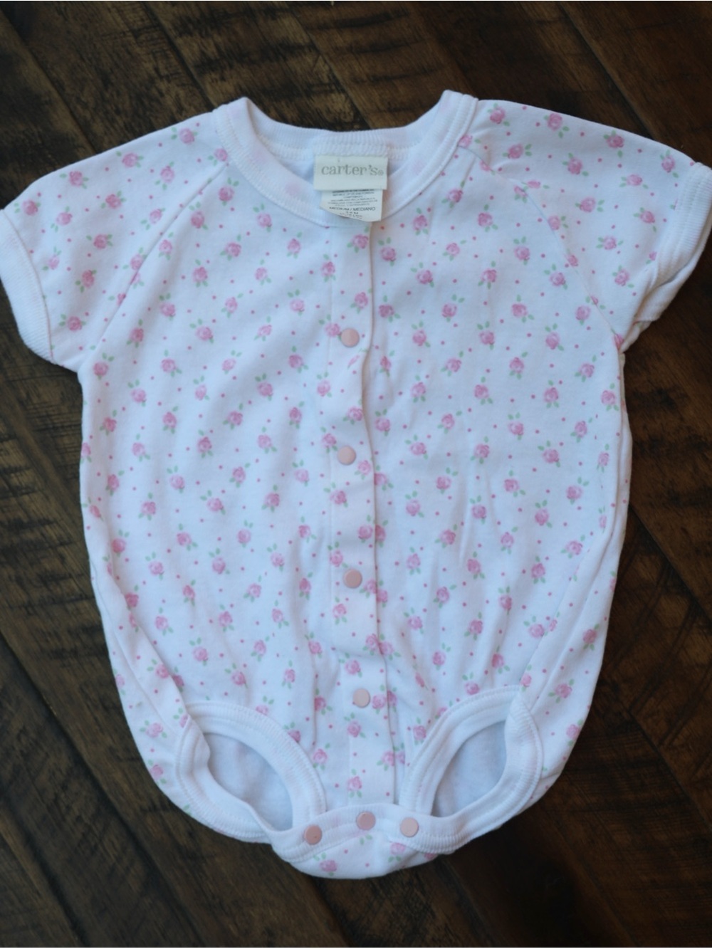 Vintage Y2K Carter’s Baby Girl Pink Rose Floral Snap Front Bodysuit 3-6M